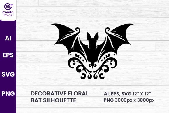 Decorative Floral Bat Silhouette SVG for Crafters