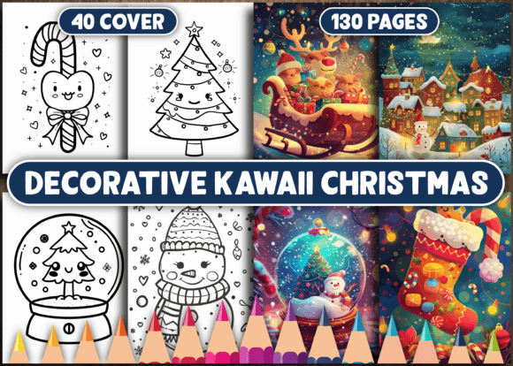 Decorative Kawaii Christmas Coloring for Adults